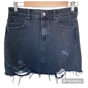 PacSun Black Distressed Raw Hem Denim Mini Skirt Size 27